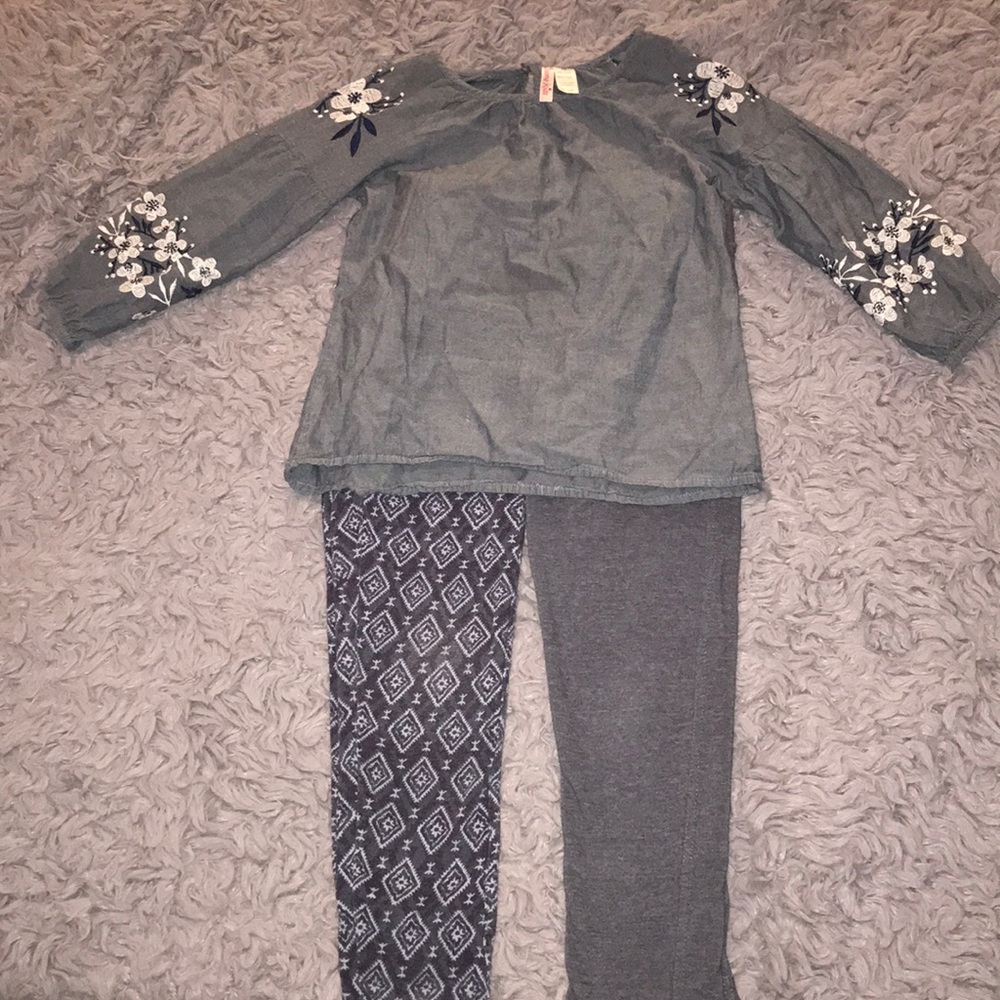 Cute embroidered shirt and two pairs of leggings